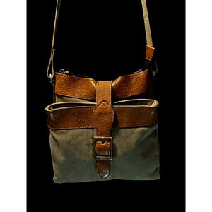 Women's Mona B Olive Green & Brown Leather Crossbody Bag One Size